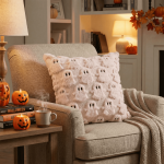 Sm:)e Embroidered Goost Plush Faux Fur Jacquard Halloween Throw Pillow Cover 18x18 Inch White, Set of 2 Silky Soft Cushion Case for Sofa Couch - Image 34