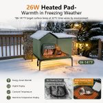 YUWENUS Heated Outdoor Cat House with Heated Pad and Escape Door for Outdoor Weatherproof Cat Shelter Insulated Outdoor Cat House,Green,Small - Image 3