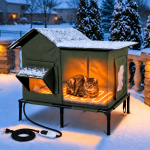 YUWENUS Heated Outdoor Cat House with Heated Pad and Escape Door for Outdoor Weatherproof Cat Shelter Insulated Outdoor Cat House,Green,Small - Image 15